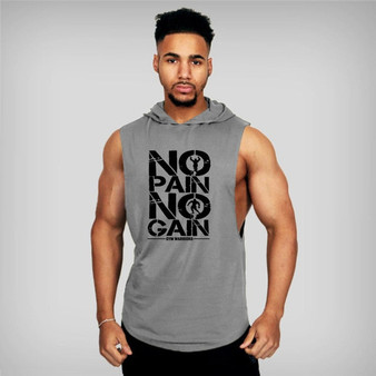 Brand Gyms Clothing Men's Hooded Tank Top Cotton Sleeveless Workout Sportswear