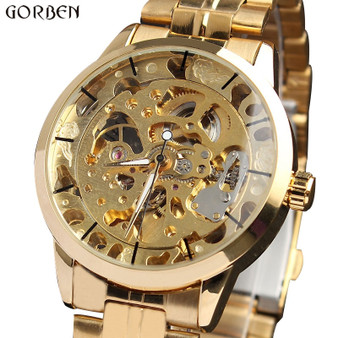 Men's Women Automatic Mechanical Self-Wind Stainless Steel Skeleton Watch