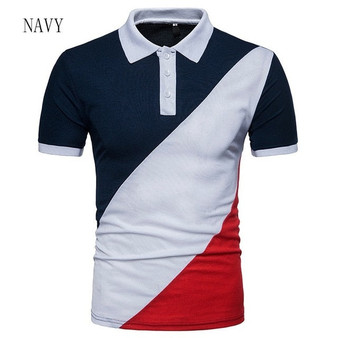 Short Sleeve Polo Shirt For Men Patchwork Casual Turn-down Collar