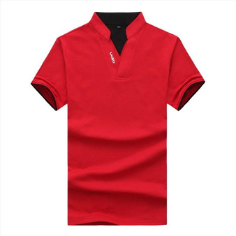 Cotton Stand Collar Short Sleeve Polo Shirt  V-Neck
