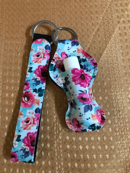 Floral Chapstick Keychain with Wristlet Lanyard Holders