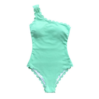 One-Shoulder Swimwear Aqua Scallop One-Piece Monokini Summer Swimsuit