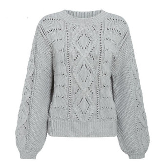 Hollow Out Knitted Pullover Lantern Sleeve Sweater O-neck Casual