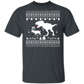 T-Rex Attack Moose Ugly Sweater Dino Christmas Shirts