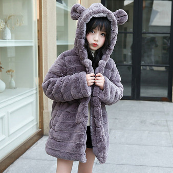 Faux Fur Winter Coat with Ears