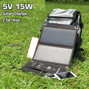 FOXSUR 5V 15W Solar folding bag Outdoor Solar Charger Panel 5V 2.5A Foldable charger, Portable Climbing Charger,For cell Phones