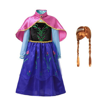 Girls Anna Elsa Princess Dress Kids Costume Set With Crown Gloves Wig Snow Queen Children Birthday Halloween Party Cosplay Dress