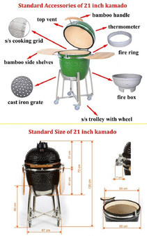 Auplex Large Garden Ceramic Kamado 21 Inch Grill