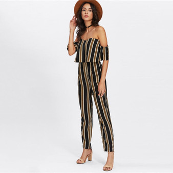 Off The Shoulder Striped Jumpsuit