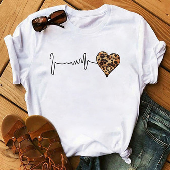T-Shirt Lip Leopard Heart Print T Shirt