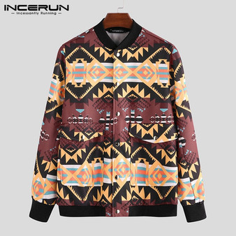 INCERUN Fashion Men Ethnic Style Print Long Sleeve Jackets Casual Trend Comfort Autumn Winter Mens Joker Overcoats Streetwear 7