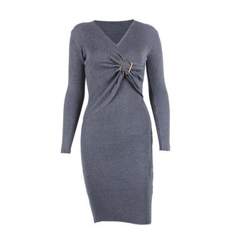 Elegant V-Neck Knitted Pencil Dress