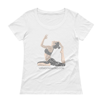 Ladies' Scoopneck - Beautiful Yoga Pose w/ Yoga Words - Silver and White Options