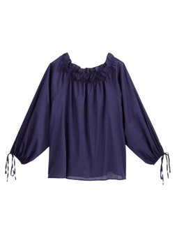 Cotton Off-The-Shoulder Blouse with Ruffle Collar