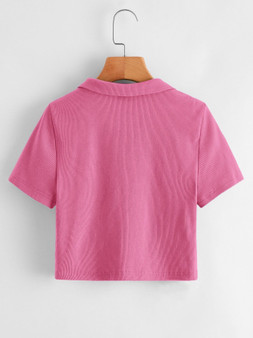 Plus Collared Rib-knit Crop Top