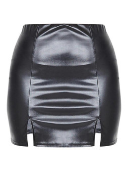 Black Faux Leather Split Hem Mini Skirt