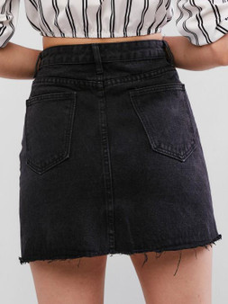 Raw Hem Fitted Mini Denim Skirt