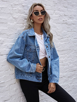 Patched Button Up Denim Jacket