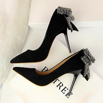 Women's Elegant Crystal Butterfly-knot Shallow Shoes Pumps