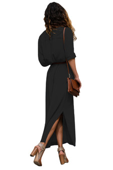 Modest Dresses: Casual Black Modest Maxi Shirt Dress with Sash