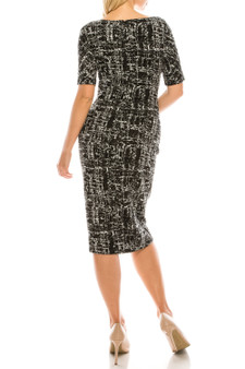 Modest Dresses - Maggy London Black White Knit Jacquard Sheath Dress