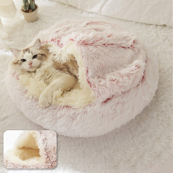 HOOPET New Style Pet Dog Cat Bed Round Plush Cat Warm Bed House Soft Long Plush Bed For Small Dogs For Cats Nest 2 In 1 Cat Bed