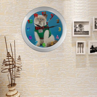 Cat Wall Clock Funny Cat Clock Analog Clock Round Quartz Silver 9" Home Wall Decor