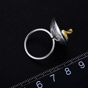 Handmade Sterling Silver Swan In The Sea Ring