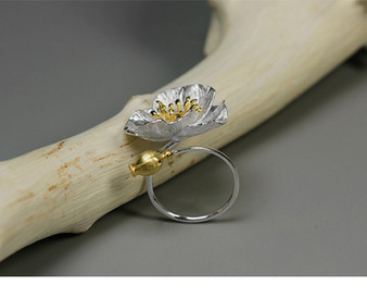 Handmade Sterling Silver Blooming Poppies Flower Ring