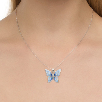 Silver Blue Butterfly Necklace