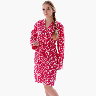 2016 Spring Autumn Ladies Plus Size Soft Fleece Red Robe Love Lingerie Dressing Gown Kimono Sleepwear Bathrobe For Women