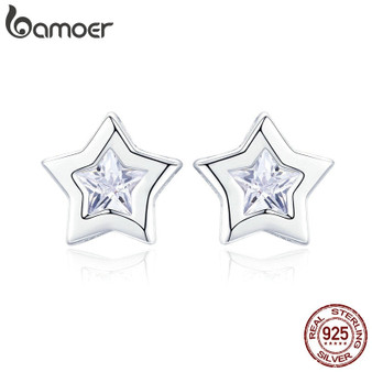 BAMOER New Arrival Sparkling Star Cubic Zircon Small Stud Earrings for Women