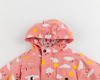 Girls' Pink w/ Clouds Autumn/Spring Windbreaker Hooded Jacket