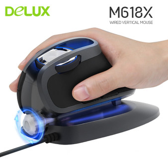 Delux M618X Adjustable angle Wired Vertical Mouse 4000DPI Ergonomic design Optical Braided Cable Mice with RGB light For Windows