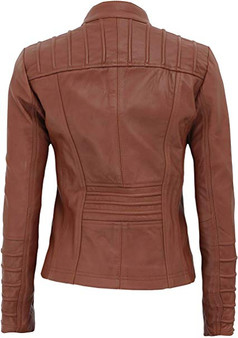 Aversa Tan Quilted Biker Leather Jacket Women