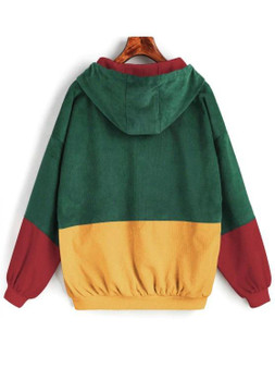 Hooded Color Block Corduroy Jacket