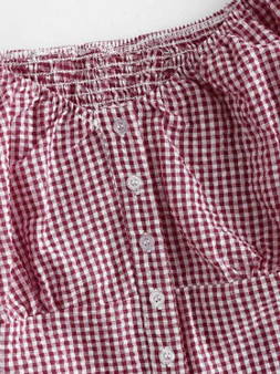 Gingham Smocked Button Up Ruffle Crop Blouse