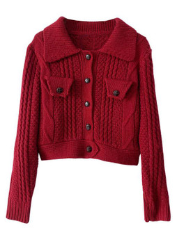 Flap Detail Button Up Cable Knit Cardigan