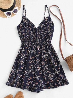 Floral Ruffle Smocked Wide Leg Cami Romper