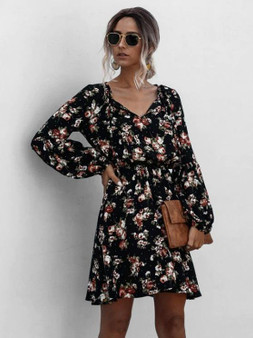 Floral Lantern Sleeve Mini Dress