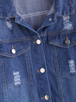 Distressed Button Up Pockets Denim Jacket