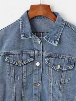 Button Up Sequins Embroidered Denim Jacket