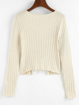Tie Front Pointelle Knit Ribbed Cardigan