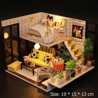 Kids Wooden Miniature Dollhouse Children DIY Doll House Handmade