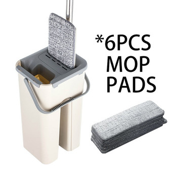 House Floor Cleaning Mop Bucket System Stainless Free Wringing Microfiber Mop Pads