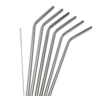 6pcs Stainless Steel Drinking Straws Reusable Curved Straws with 1 Cleaner
