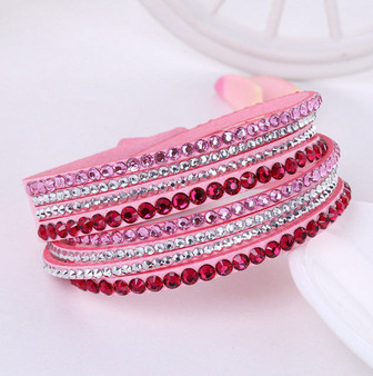 Leather Bracelet Rhinestone Crystal Bracelet Wrap Multilayer Bracelets for women