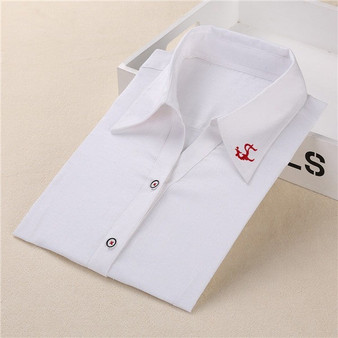 Dioufond Office Women Blouses Ladies Office Shirts Work Wear Long Sleeve Blouses For Ladies V-Neck White Embroidery Shirts