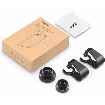 AUKEY 3 in 1 Clip-on Cell Phone Camera Lens Kit, 180 Degree Fisheye Lens + Wide Angle Lens+ 10 X Macro Lens for iPhone, Samsung,