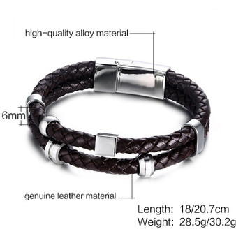 Vnox Brown Genuine Leather Cuff Bracelet Men Jewelry Casual Handmade Woven Male Bracelets & Bangles Jewelry